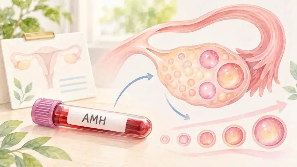 AMH 值與卵巢濾泡儲備,呈現卵巢、濾泡發育、抽血檢體與卵巢功能評估