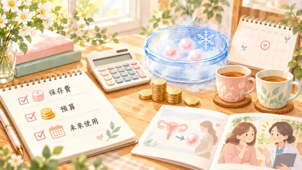 凍卵保存費與未來使用費用規劃，包含保存年費、試管療程與預算考量